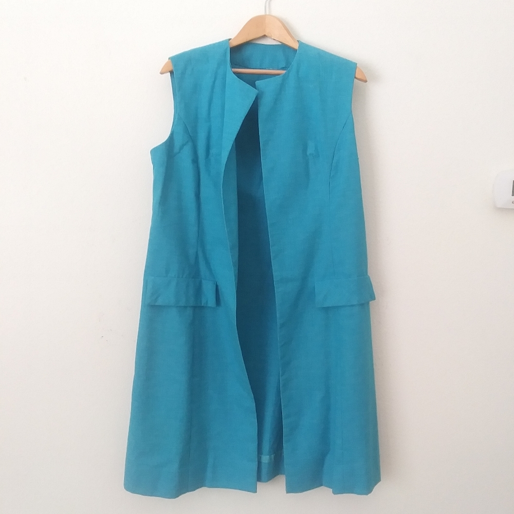 Vintage Seamstress Made Long Vest, Turquoise Aqua Blue